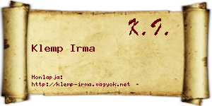 Klemp Irma névjegykártya